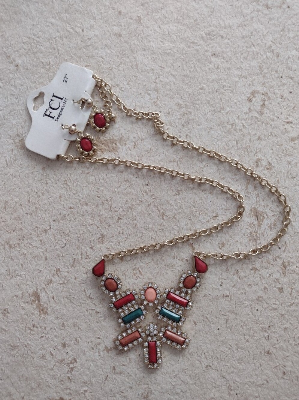 Faux Crystal Necklace Earrings Set